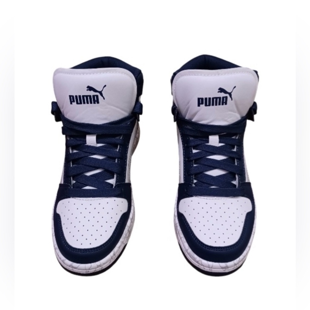 PUMA Rebound Mid Layup Marble Jr, White, Navy and grey, size 4.5C US Kids